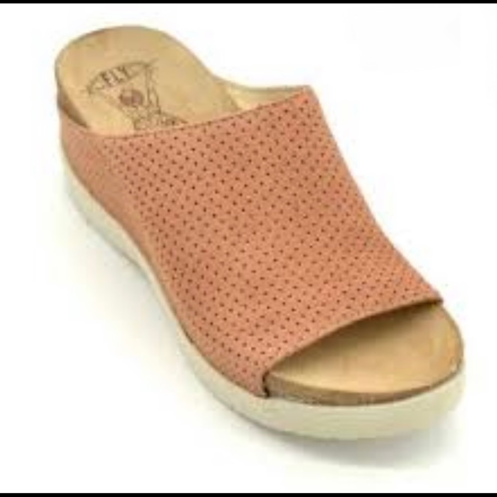 NWT NIB Fly London Whin 176 Fly Slide Wedge Sandal in Rose sz 40 US sz 9-9.5